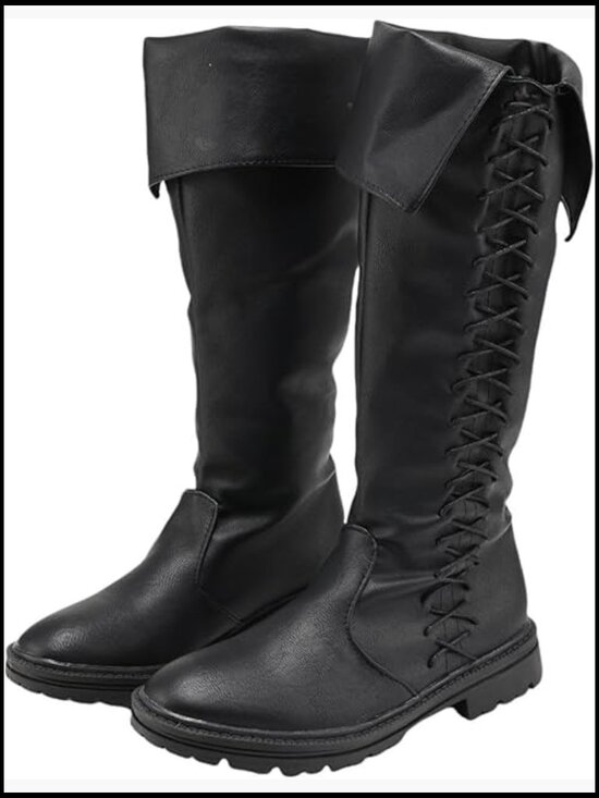 Medieval Viking Tall Black Boots with Fold-Over Cuff Renaissance Cosplay main image 4